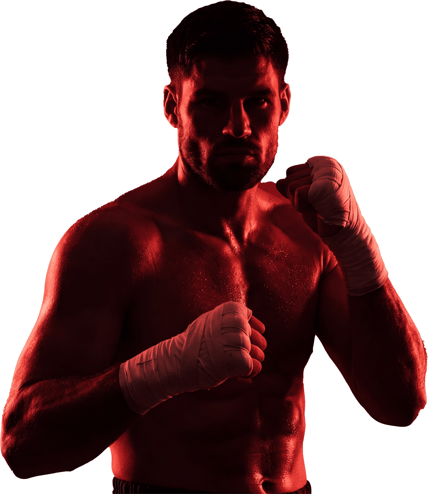 Andrii “RAMPAGE” Novytskyi, guard up, hands wrapped